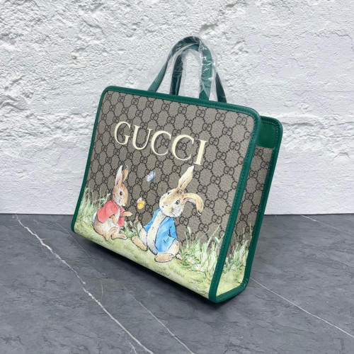 Gucci Children's Printed Tote Bag GG Supreme Monogram Green Beige Brown Gucci Children's Printed Tote Bag GG Supreme Monogram Green Beige Brown