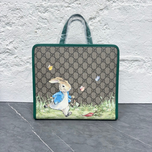 Gucci Children's Printed Tote Bag GG Supreme Monogram Green Beige Brown Gucci Children's Printed Tote Bag GG Supreme Monogram Green Beige Brown