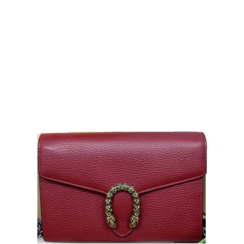 Gucci Mini Dionysus Chain Wallet Grained Calfskin Red
