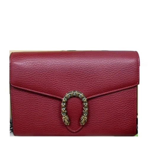Gucci Mini Dionysus Chain Wallet Grained Calfskin Red