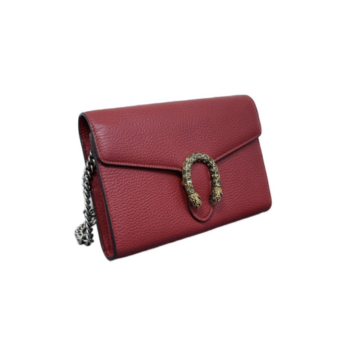 Gucci Mini Dionysus Chain Wallet Grained Calfskin Red