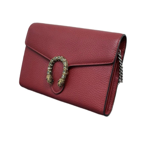 Gucci Mini Dionysus Chain Wallet Grained Calfskin Red