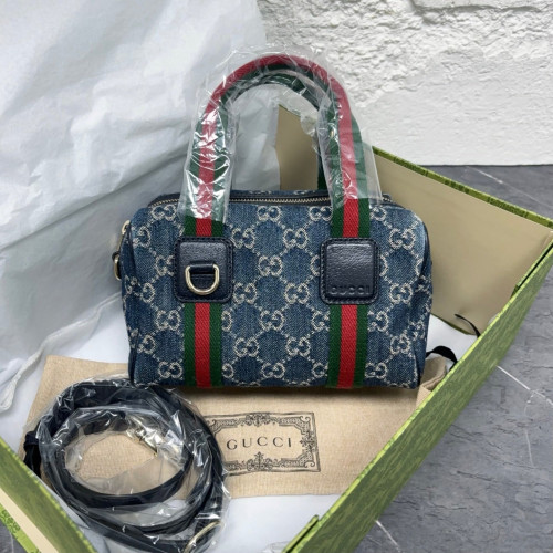 Gucci Boston Bag Denim Blue Red Green
