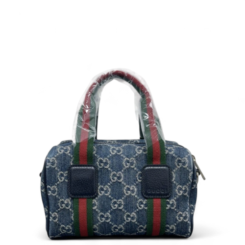 Gucci Boston Bag Denim Blue Red Green