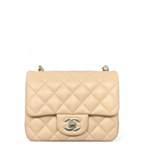 Chanel Quilted Mini Square Flap Calfskin Natural Tan