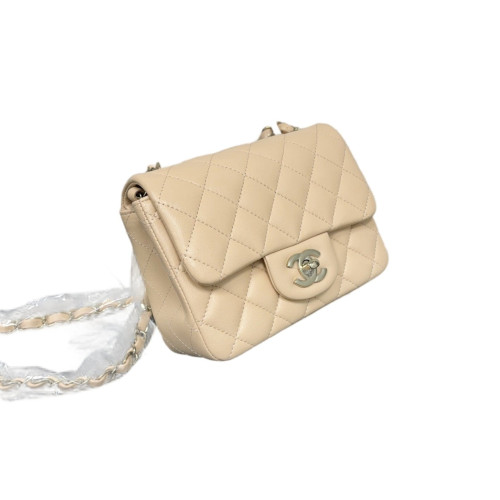 Chanel Quilted Mini Square Flap Calfskin Natural Tan