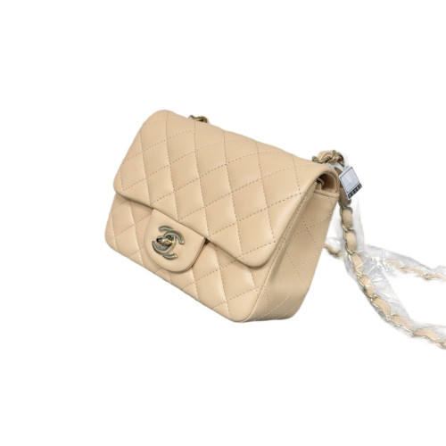 Chanel Quilted Mini Square Flap Calfskin Natural Tan