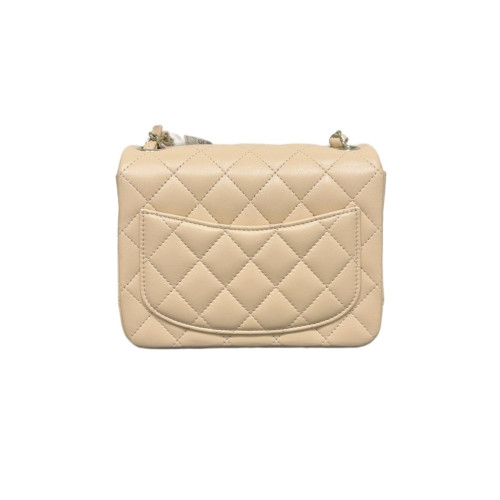 Chanel Quilted Mini Square Flap Calfskin Natural Tan