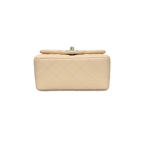 Chanel Quilted Mini Square Flap Calfskin Natural Tan