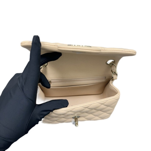 Chanel Quilted Mini Square Flap Calfskin Natural Tan