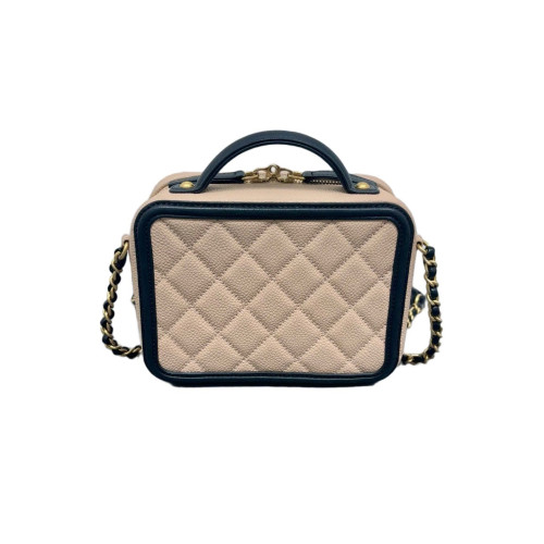 Chanel Quilted Small Vanity Case Grained Calfskin Beige Black