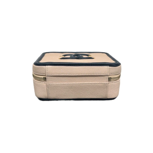 Chanel Quilted Small Vanity Case Grained Calfskin Beige Black