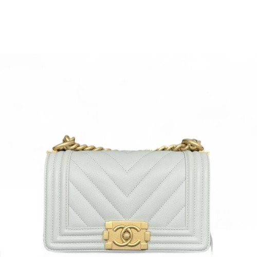 Chanel Chevron Quilted Mini Boy Flap Grained Calfskin Light Green