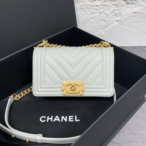 Chanel Chevron Quilted Mini Boy Flap Grained Calfskin Light Green