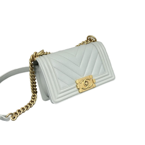 Chanel Chevron Quilted Mini Boy Flap Grained Calfskin Light Green