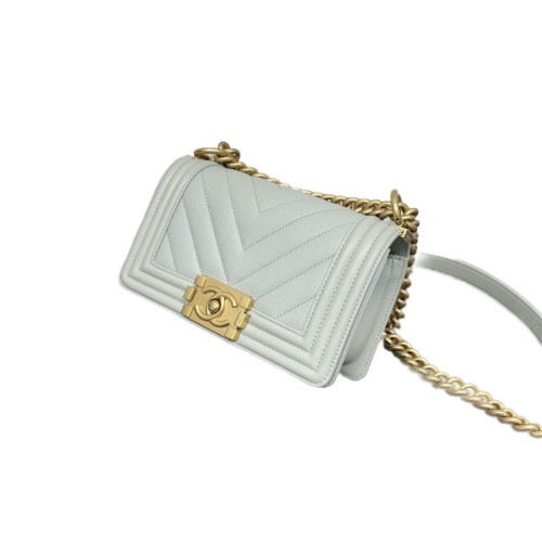 Chanel Chevron Quilted Mini Boy Flap Grained Calfskin Light Green