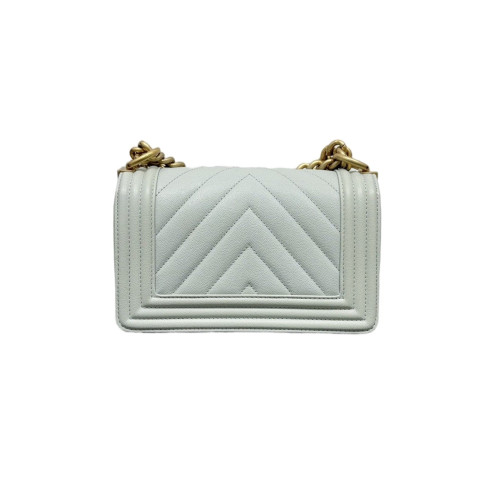 Chanel Chevron Quilted Mini Boy Flap Grained Calfskin Light Green