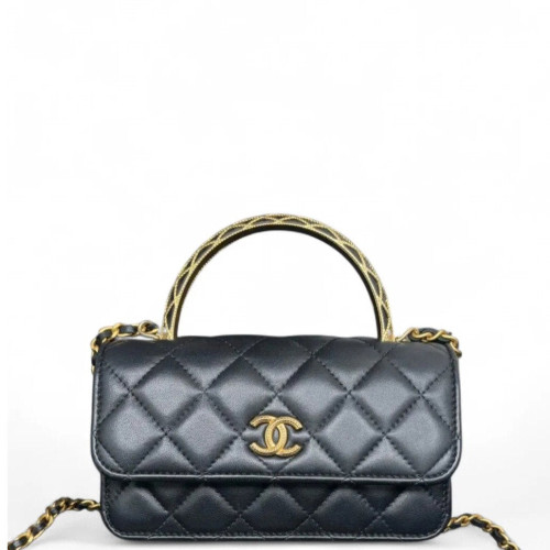 Chanel Quilted Top Handle Phone Holder Lambskin Black