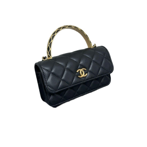 Chanel Quilted Top Handle Phone Holder Lambskin Black
