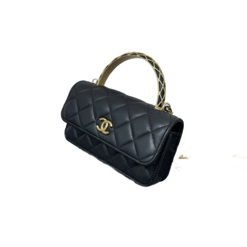 Chanel Quilted Top Handle Phone Holder Lambskin Black