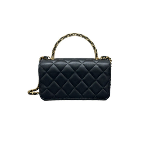 Chanel Quilted Top Handle Phone Holder Lambskin Black