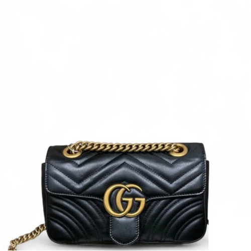 Gucci Chevron Mini GG Marmont Calfskin Black