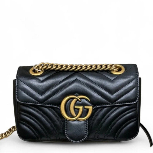 Gucci Chevron Mini GG Marmont Calfskin Black