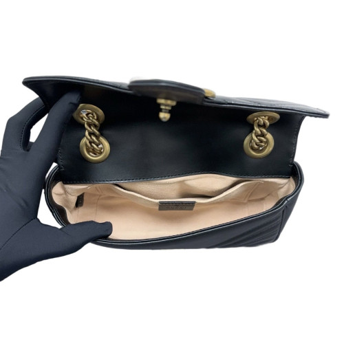 Gucci Chevron Mini GG Marmont Calfskin Black