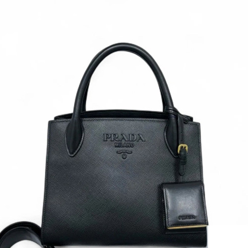 Prada Small Monochrome Tote Saffiano Calfskin Black