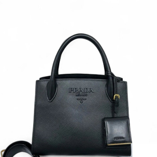 Prada Small Monochrome Tote Saffiano Calfskin Black