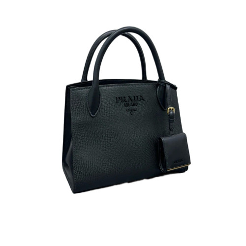 Prada Small Monochrome Tote Saffiano Calfskin Black
