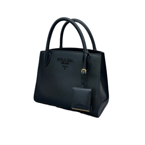 Prada Small Monochrome Tote Saffiano Calfskin Black