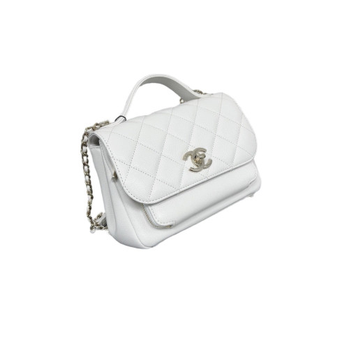 Chanel Quilted Small Business Affinity Flap Grained Calfskin White