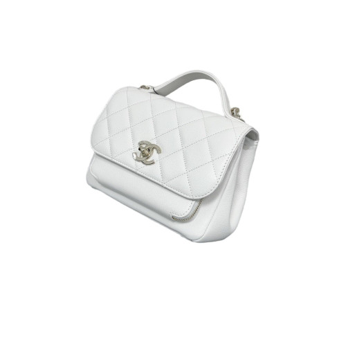 Chanel Quilted Small Business Affinity Flap Grained Calfskin White