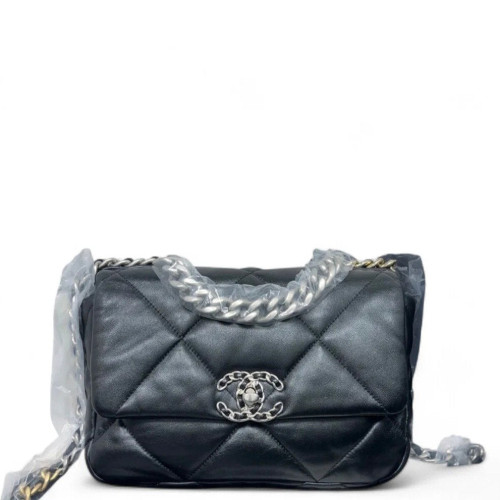 Chanel Quilted Small 19 Flag Lambskin Black
