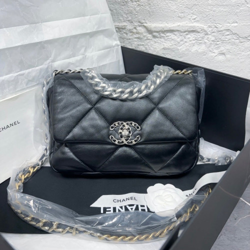 Chanel Quilted Small 19 Flag Lambskin Black