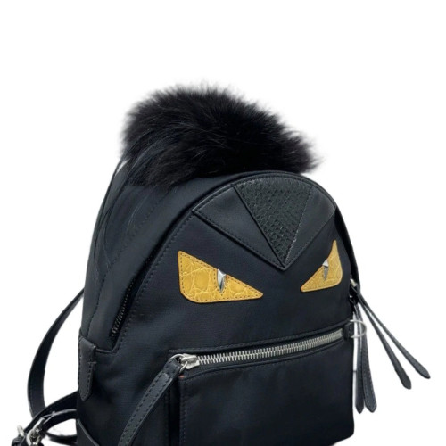 Fendi Monster Eyes Mini Backpack Canvas Crocodile Mink Fur Black Yellow