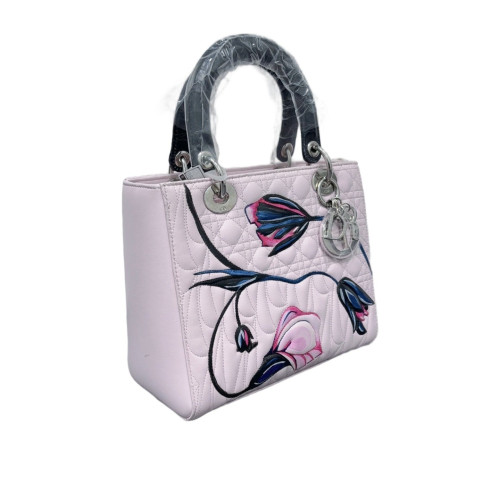Dior Large Lady Dior Calfskin Pink Black Blue