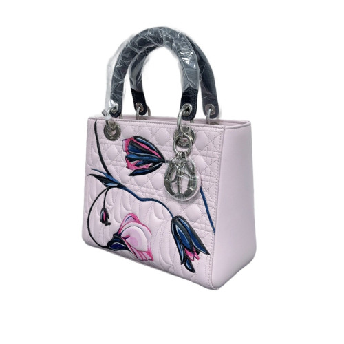 Dior Large Lady Dior Calfskin Pink Black Blue