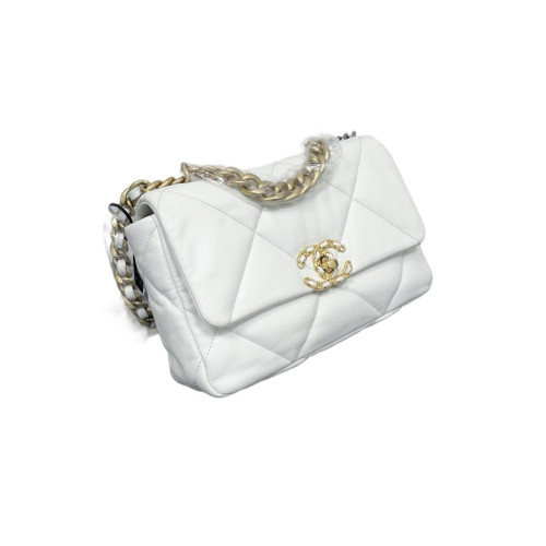 Chanel Quilted Small 19 Flag Lambskin White