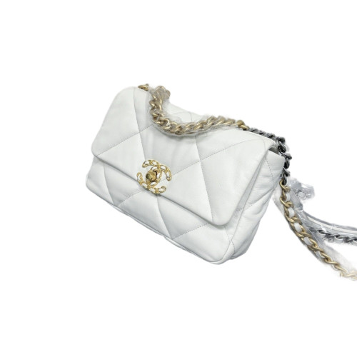 Chanel Quilted Small 19 Flag Lambskin White
