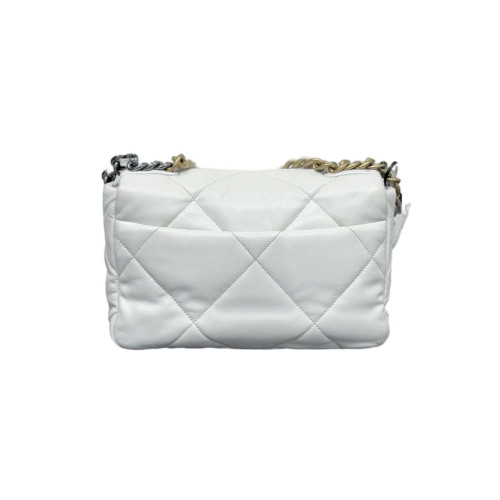 Chanel Quilted Small 19 Flag Lambskin White
