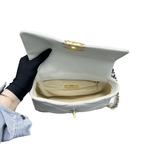Chanel Quilted Small 19 Flag Lambskin White
