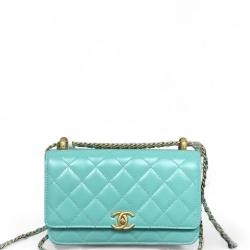 Chanel Quilted 19 Double Gold Ball Flap Bag Calfskin Light Blue