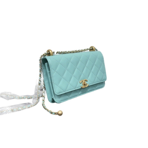 Chanel Quilted 19 Double Gold Ball Flap Bag Calfskin Light Blue