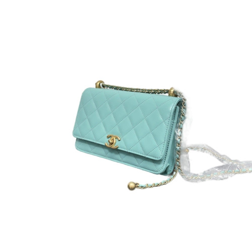 Chanel Quilted 19 Double Gold Ball Flap Bag Calfskin Light Blue