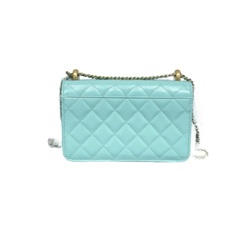 Chanel Quilted 19 Double Gold Ball Flap Bag Calfskin Light Blue