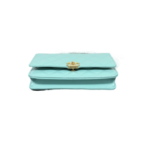 Chanel Quilted 19 Double Gold Ball Flap Bag Calfskin Light Blue