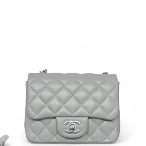 Chanel Quilted Mini Square Flap Calfskin Grey