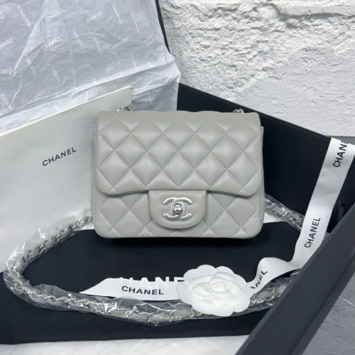 Chanel Quilted Mini Square Flap Calfskin Grey